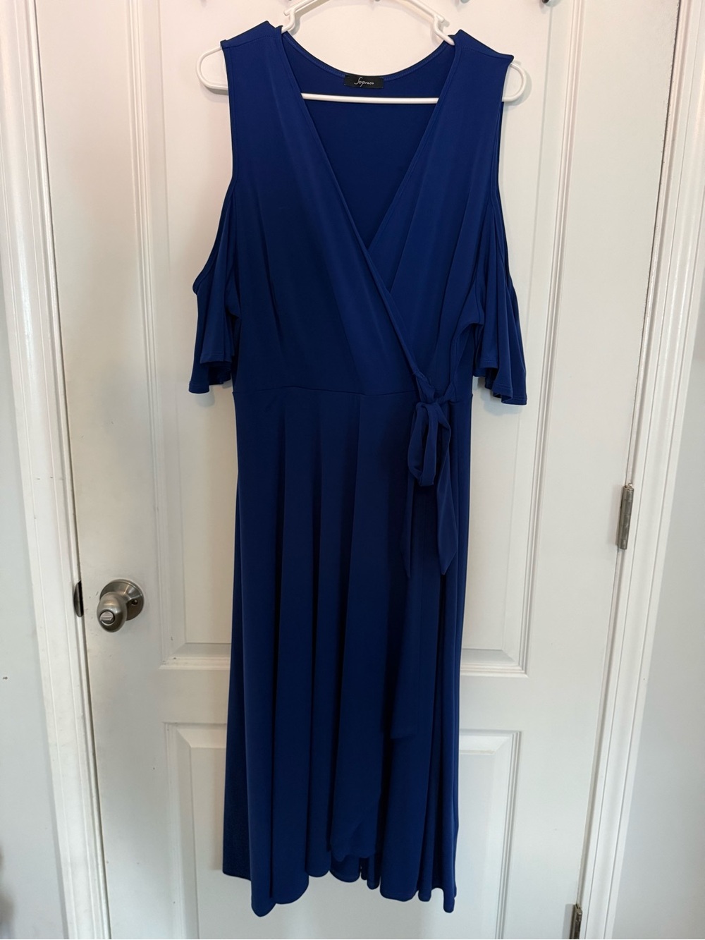 Soprano Royal Blue Cold-Shoulder Wrap Midi Dress